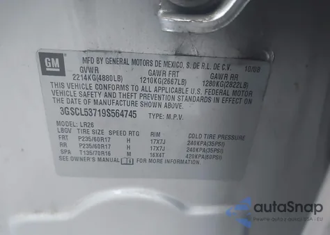 2009 Saturn Vue V6 Xr z USA, uszkodzony, nr VIN 3GSCL53719S564745